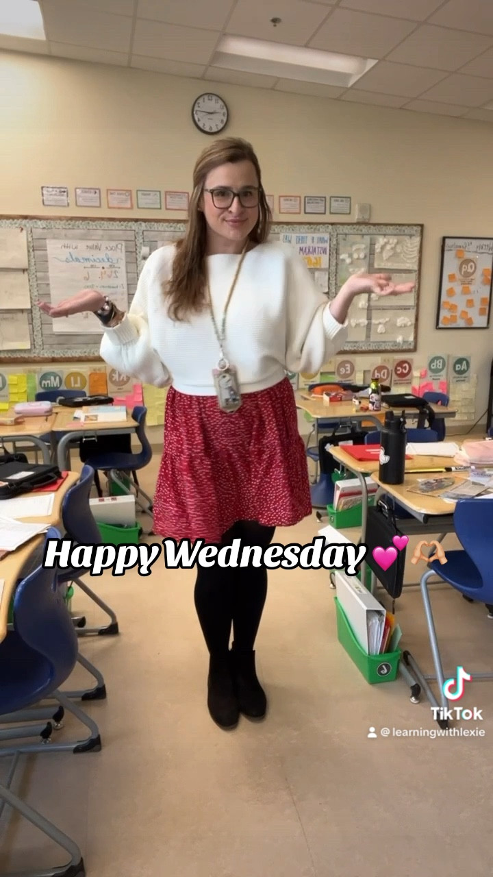 Cute outfits put me in the best mood 🥰 Simple white sweater over a fun-patterned dress with black tights and boots. Comfortable, and adorable  

#LTKVideo #LTKworkwear #LTKmidsize
