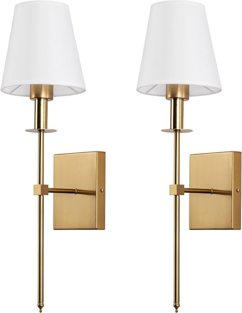 Gold Wall Sconces Set of 2, Hardwired Brushed Brass Sconces Wall Lighting, Classic Bathroom Vanit... | Amazon (US)