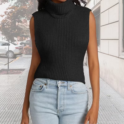 Women's Turtleneck Sleeveless Pullover Sweater Knit Tank Tops,Black - XL | Target