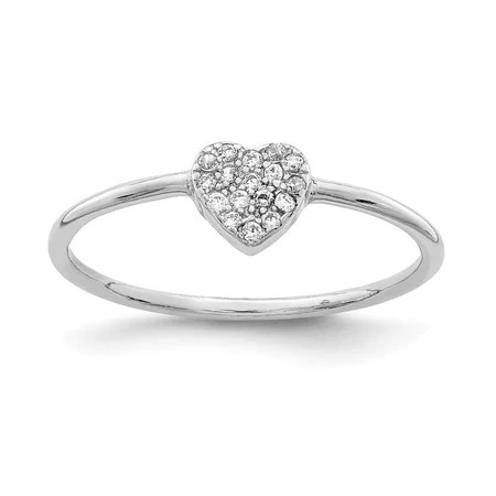 925 Sterling Silver Rhodium Plated Cubic Zirconia Heart Ring For Women Size 6 | Walmart (US)
