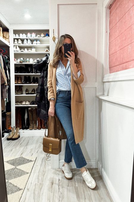It’s chilly today and this outfit has the perfect layers. 
Jeans tts 
Ayr Button shirt in xs - fit is roomy 
Sneakers tts. 
J crew cardigan old - linking similar.  

#LTKItBag #LTKShoeCrush #LTKStyleTip
