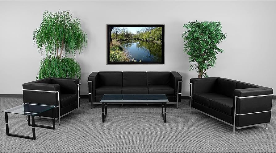 Flash Furniture HERCULES Regal Series Reception Set in Black LeatherSoft with Encasing Metal Fram... | Amazon (US)