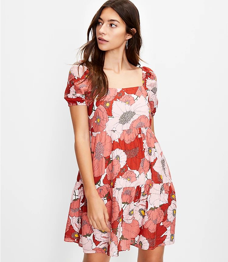 Poppy Square Neck Puff Sleeve Dress | LOFT | LOFT