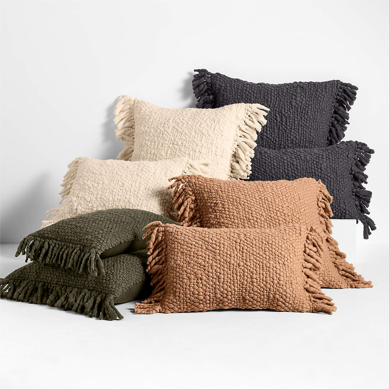 Chunky Woven Wool Fringe 23"x23" Sierra Tan Throw Pillow with Feather Insert + Reviews | Crate & ... | Crate & Barrel
