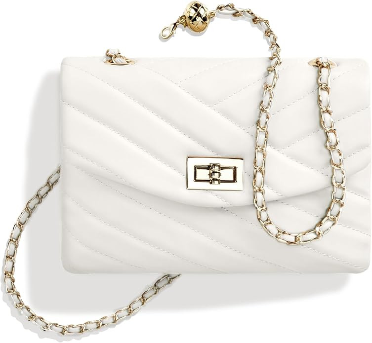 LAVTUG Quilted Crossbody Bags for Women Trendy Chain Design Small Clutch Purse Leather Handbags S... | Amazon (US)