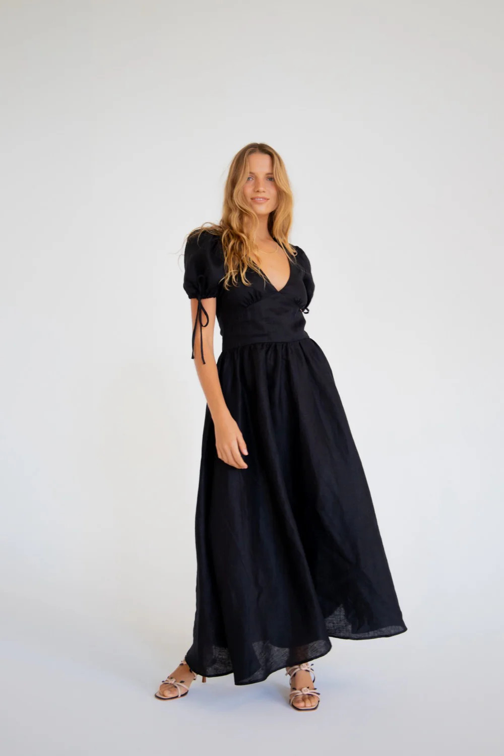 Paradiso Linen Midi Dress Black | VRG Grl