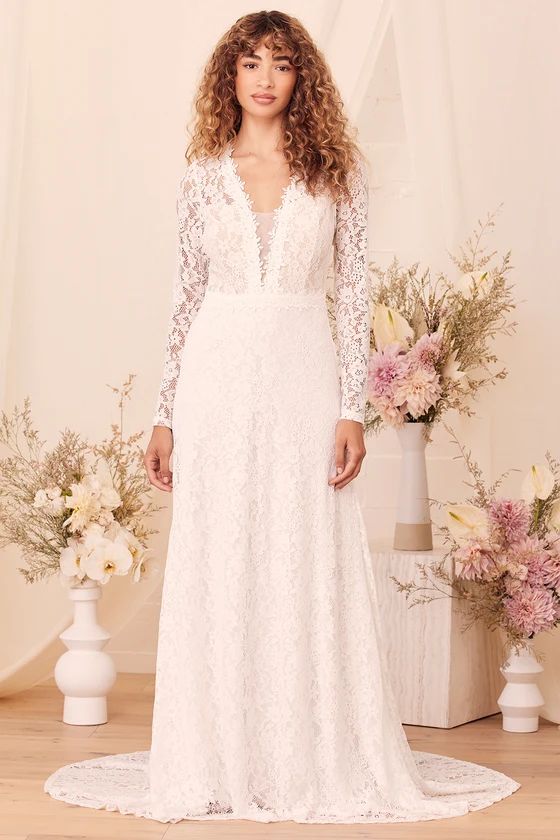 Hold This Promise White Lace Long Sleeve Maxi Dress | Lulus (US)
