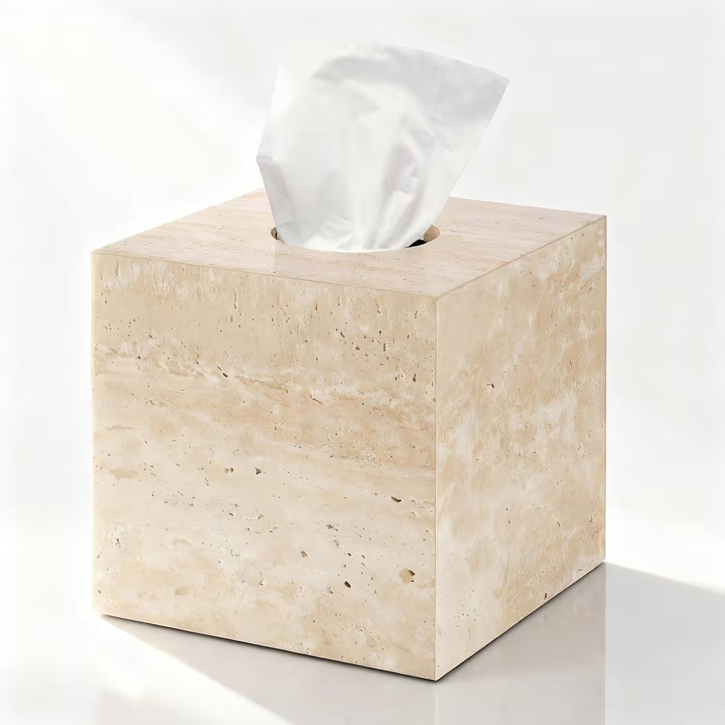 Natural Travertine Marble Tissue Box Holder Cover, Square Cube Tissue Box Holder with Open Bottom... | Amazon (US)