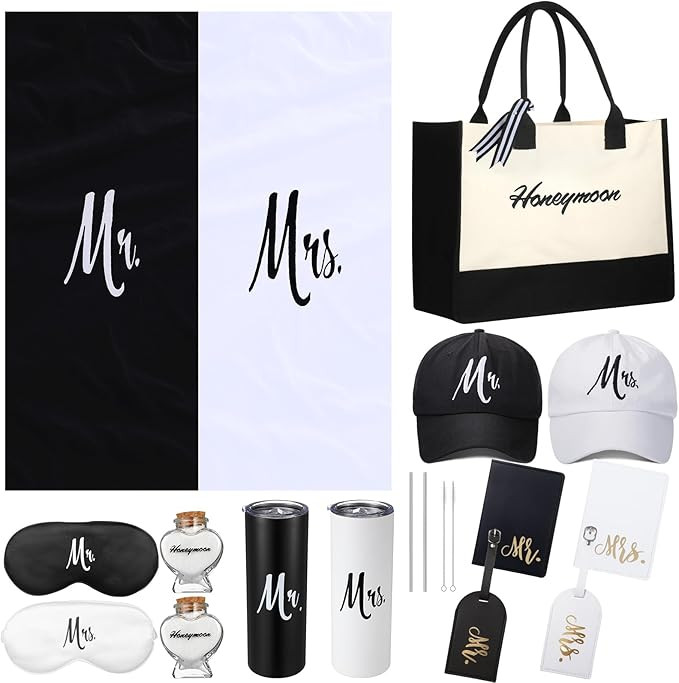 Preboun 14 Pcs Wedding Gifts for Couple Honeymoon Gifts Include Mr and Mrs Beach Towels 20 oz Win... | Amazon (US)
