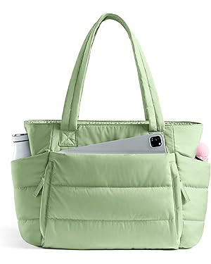 Tote Bag for Women with Zipper, Quilted Puffer Tote Bag with Compartments, Lightweight Puffy Work... | Amazon (US)