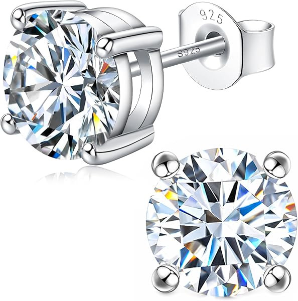 Impalsory Moissanite Stud Earrings for Women and Men, 925 Sterling Silver Hypoallergenic Earrings, 18K White Gold Plated, Secure Friction Back, Brilliant Round Cut D Color VVS1 | Amazon (US)