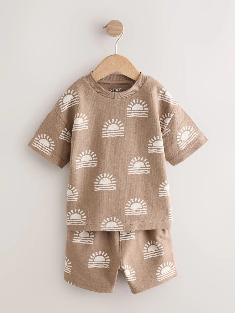 Brown Sun Short Sleeve All-Over Print T-Shirt and Shorts Set (3mths-7yrs) | Next US