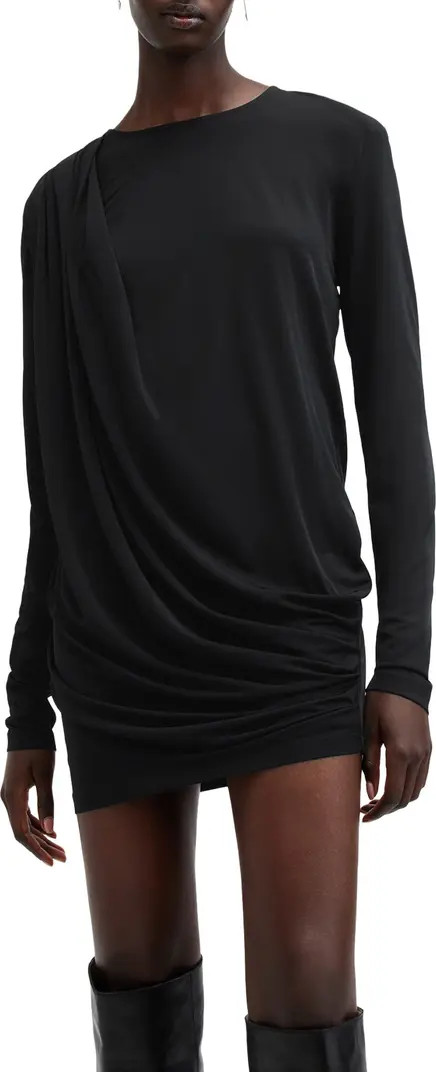 AllSaints Devin Long Sleeve Draped Minidress | Nordstrom | Nordstrom