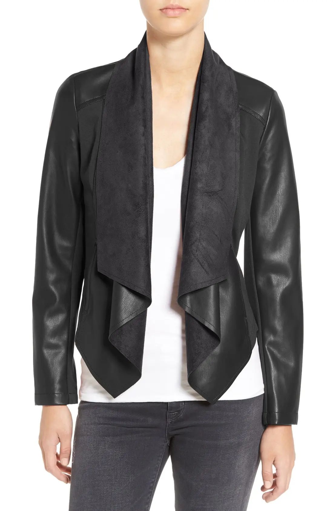 Women's Kut From The Kloth 'Ana' Faux Leather Drape Front Jacket, Size X-Large - Black | Nordstrom