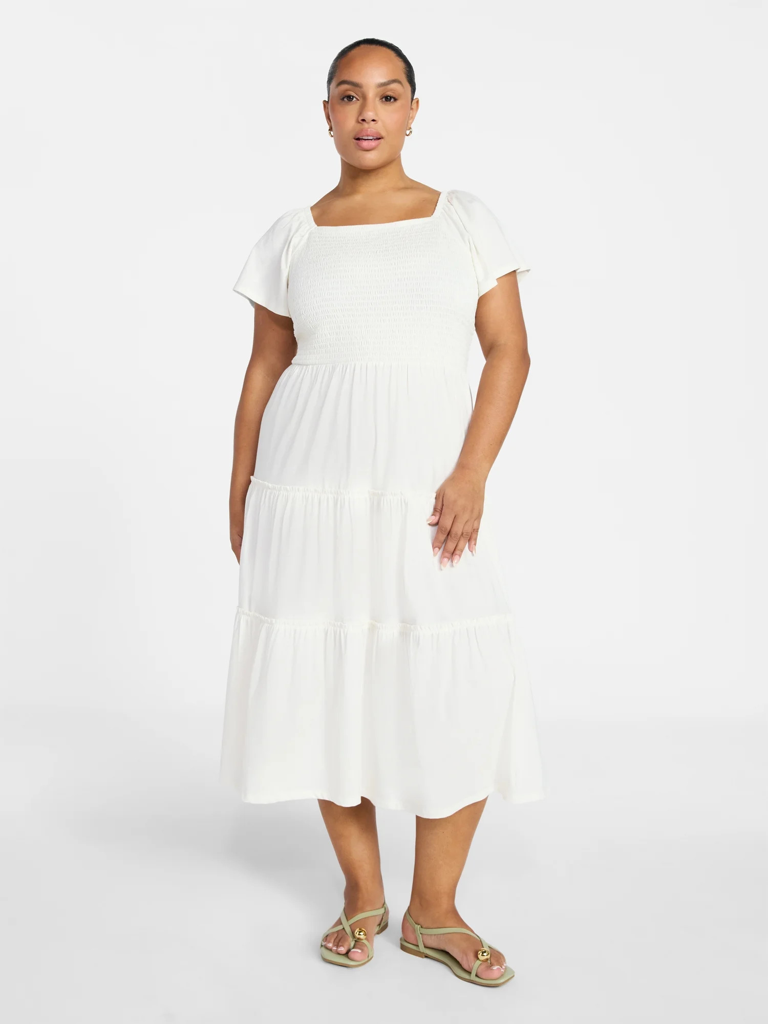 Terra & Sky Women's Plus Size Square Neck Smocked Dress, Sizes 0X-4X | Walmart (US)