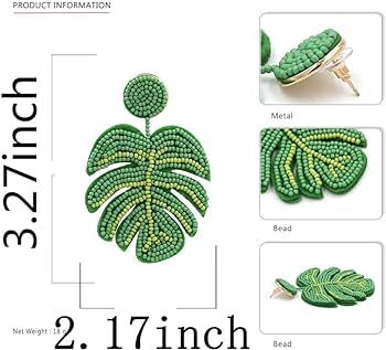 Palm Leaf Earrings Sunflower Cactus Handmade Braided Beaded Dangle Earring Bohemia Tree Seed Bead... | Amazon (US)