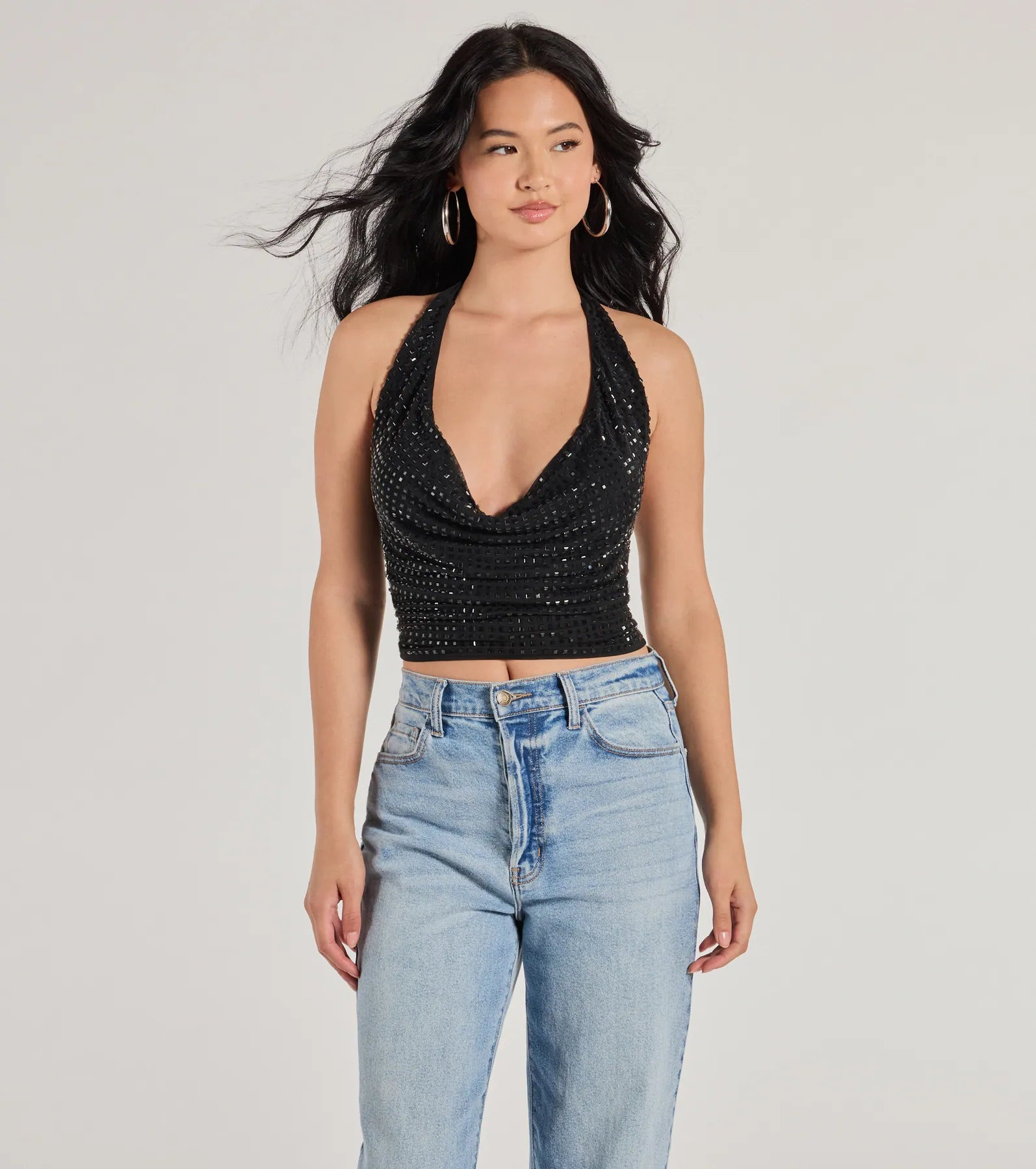Glitzy Chic Cropped Rhinestone Halter Top | Windsor Stores