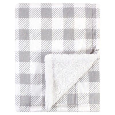 Hudson Baby Infant Plush Blanket with Faux Shearling Back, Gray Plaid, One Size | Target