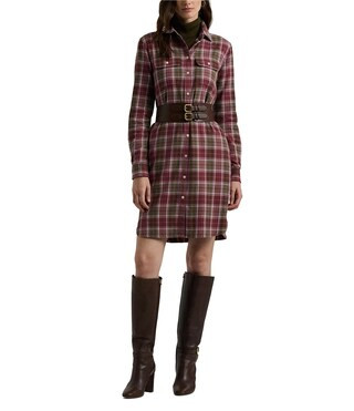 Checked Plaid Patch Pocket Belted Shirt Dress | Dillard's