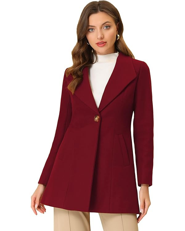 Allegra K Women's Lapel Collar Buttoned Outwear Elegant Work Winter Coat | Amazon (US)