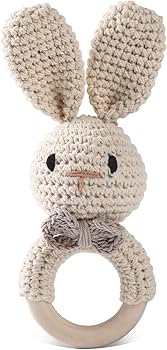 Handmade Crochet Easter Bunny Wooden Baby Rattle Toy for 0-6 Months - Organic Stuffed Animal for ... | Amazon (US)