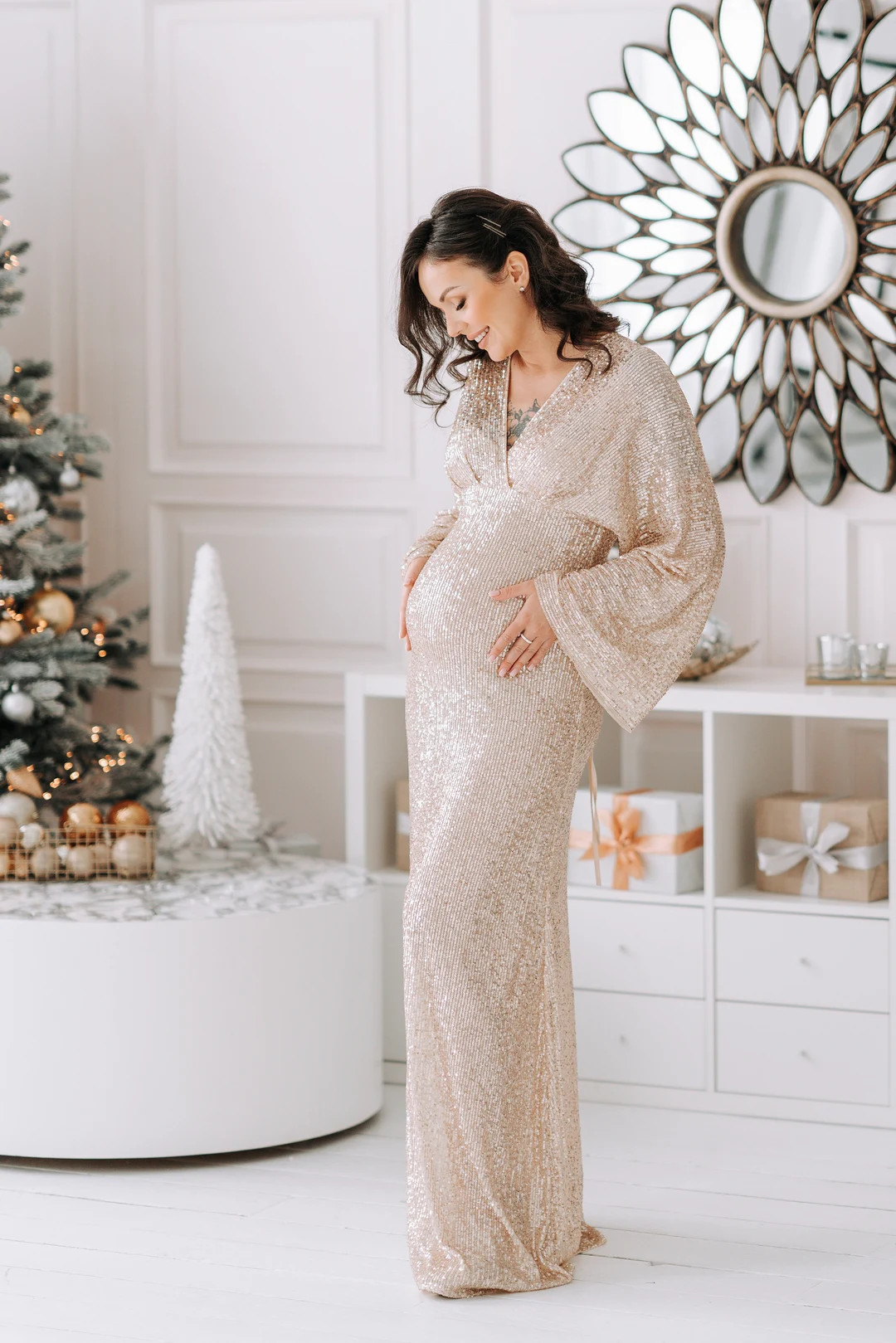 Sequin Maternity Dress: Light Gold Shine, Photoshoot Gown - Etsy | Etsy (Global)