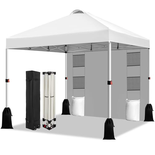 WEIZE 10x10 Pop Up Canopy Tent, 1-Button Push Setup Canopy Tent with 1 Sidewall, Adjustable Height Instant Portable Shelter, Portable Roller Bag,Easy Outdoor Sun Shade for Events,4 Weight Bags,White | Amazon (US)