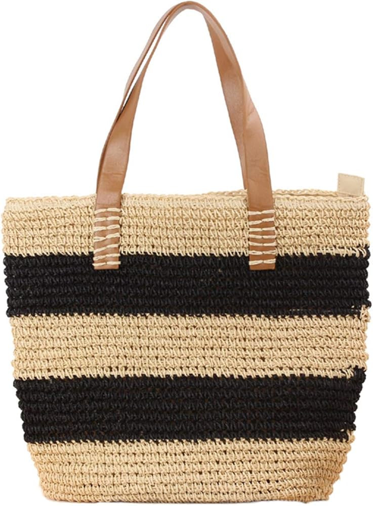 Epsion Straw Beach Bags Tote Tassels Bag Hobo Summer Handwoven Shoulder Bags Purse With Pom Poms | Amazon (US)