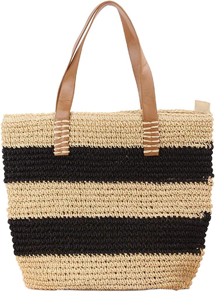 Epsion Straw Beach Bags Tote Tassels Bag Hobo Summer Handwoven Shoulder Bags Purse With Pom Poms | Amazon (US)