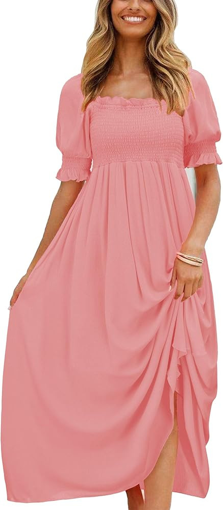 UIMLK Women's Vintage Flowy Boho Midi with Puff Sleeve Ruffled Long Cottage Peasant Off The Shoulder | Amazon (US)