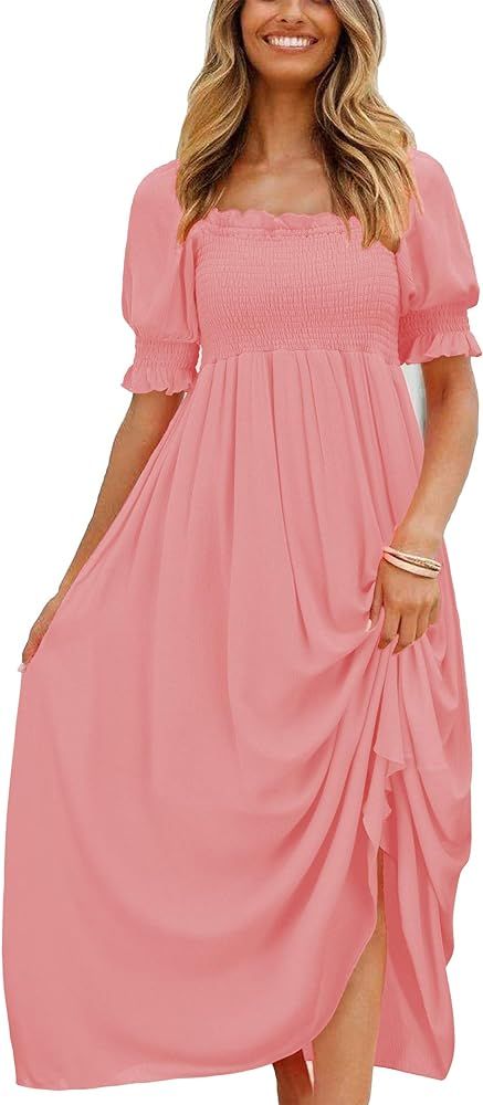 UIMLK Women's Vintage Flowy Boho Midi with Puff Sleeve Ruffled Long Cottage Peasant Off The Shoulder | Amazon (US)