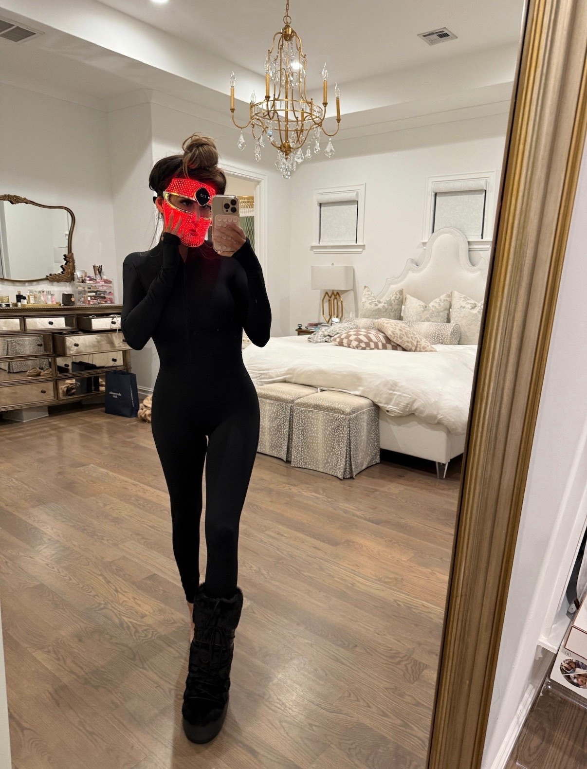 I’m wearing a size small! 

Red Light Mask, Black jumpsuit, Black catsuit, Onesie, Black zip up onesie, Moon Boots, Winter fashion, Emily Ann Gemma

#LTKootd #LTKFindsUnder50 #LTKSeasonal