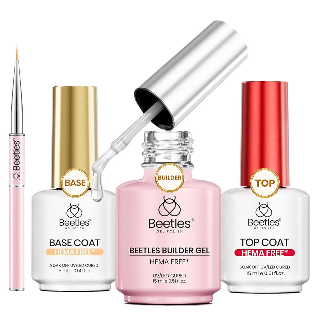 Beetles HEMA Free Builder Nail Gel with No Wipe Top Coat Gel Nail Polish and Base Coat Set for Na... | Amazon (US)