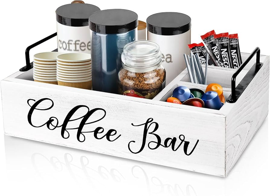 Coffee Station Organizer Wooden Coffee Bar Holder Accessories for Countertop, Farmhouse Kcup Pod ... | Amazon (US)