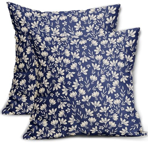 Aytipun Navy Blue Pillow Covers 16x16 Set of 2 Vintage Floral Rustic Old Style Cute Flower Print Decorative Outdoor Pillowcases Seasonal Farmhouse Throw Cushion Case Decor for Couch Sofa Bed | Amazon (US)