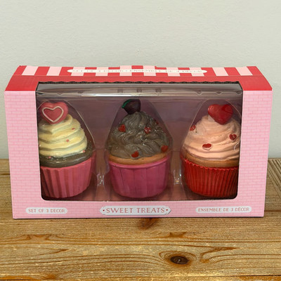 Sweet Treats Valentine's Day Birthday Faux Cupcakes Set of 3 Tabletop Decor NEW! | eBay US