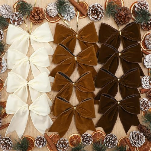 Janinka 12 Pcs Christmas Velvet Bows 6 Inch Rustic Wreath Gift Bows Vintage Xmas Velvet Ribbon Bo... | Amazon (US)