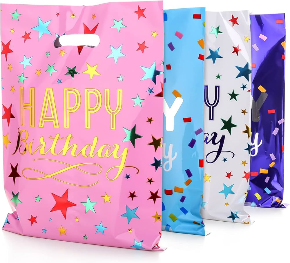 6.7 * 9.8inch Happy Birthday Party Favor Bags 40 PCS, Plastic Goodies Loot Gift Bags Bulk for Kid... | Amazon (US)