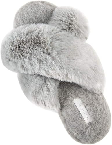 Women's Cross Band Soft Plush Fleece House Indoor or Outdoor Slippers | Amazon (US)