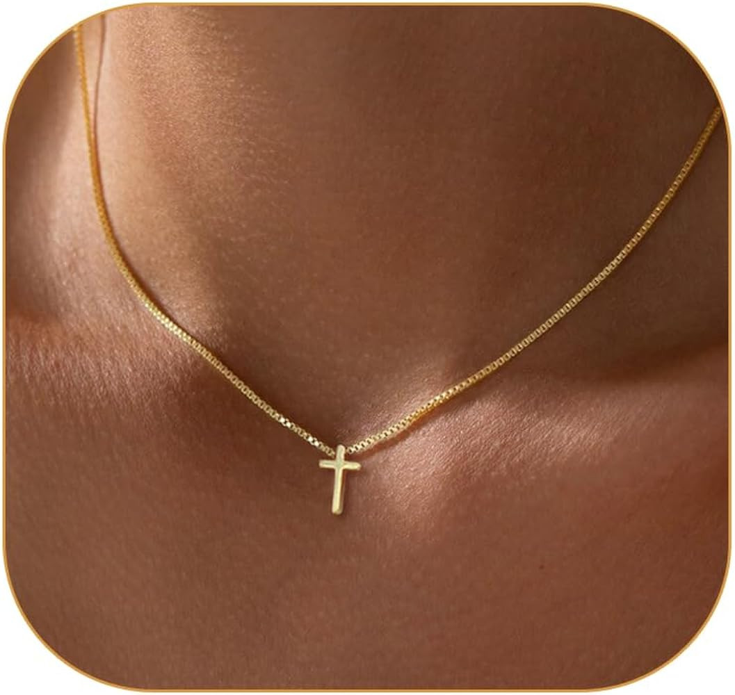 Gold Cross Necklace for Women Trendy, 14K Gold Plated Charm Choker, Dainty Religious Faith Cross ... | Amazon (CA)
