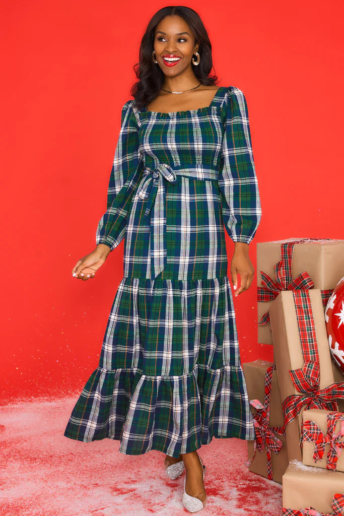 Sweet Sentiments Forest Green Plaid Maxi Dress | Red Dress 