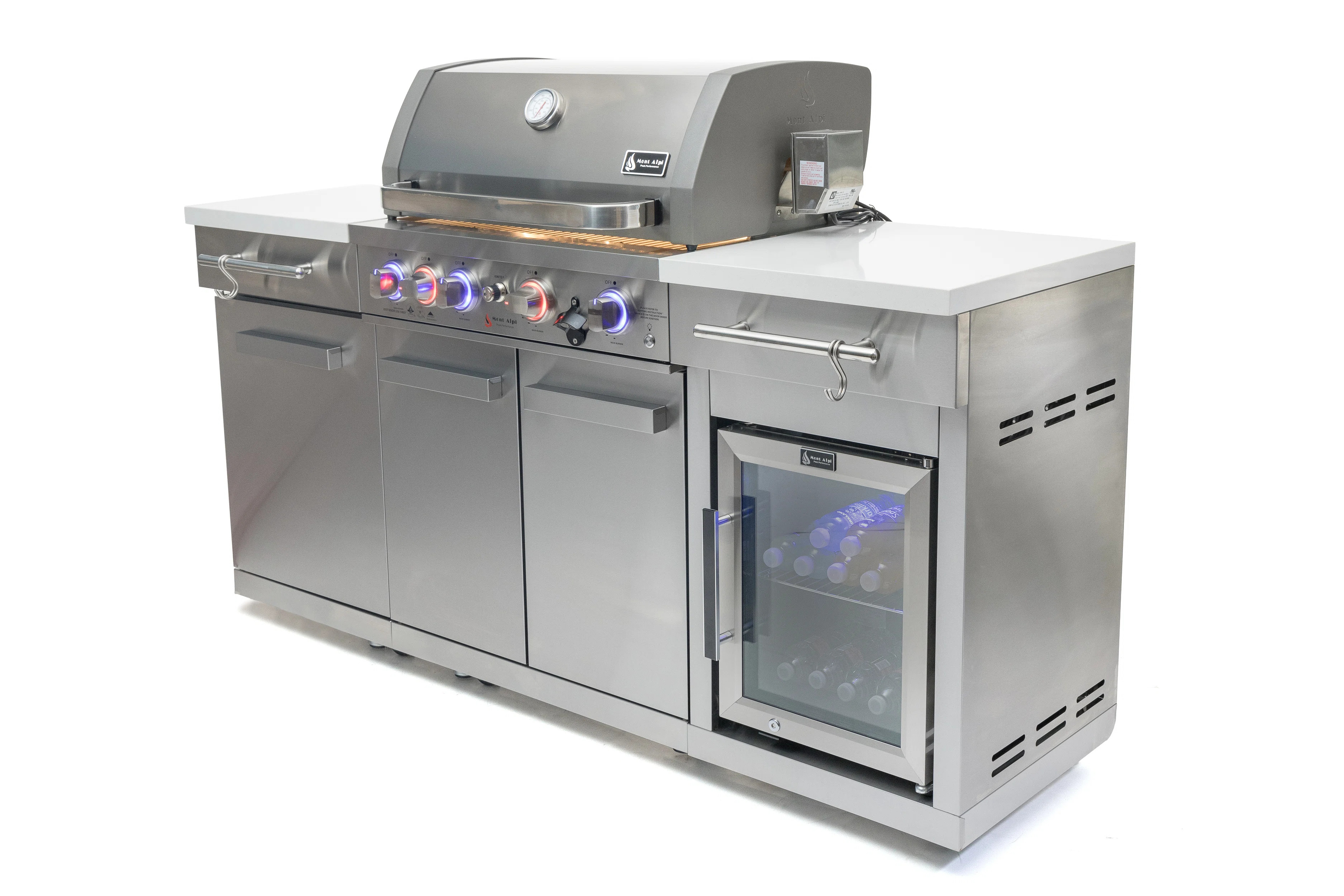 Mont Alpi 5-burner Compact Black Stainless Steel Outdoor Kitchen Island Gas Grill + Fridge Cabine... | Perigold