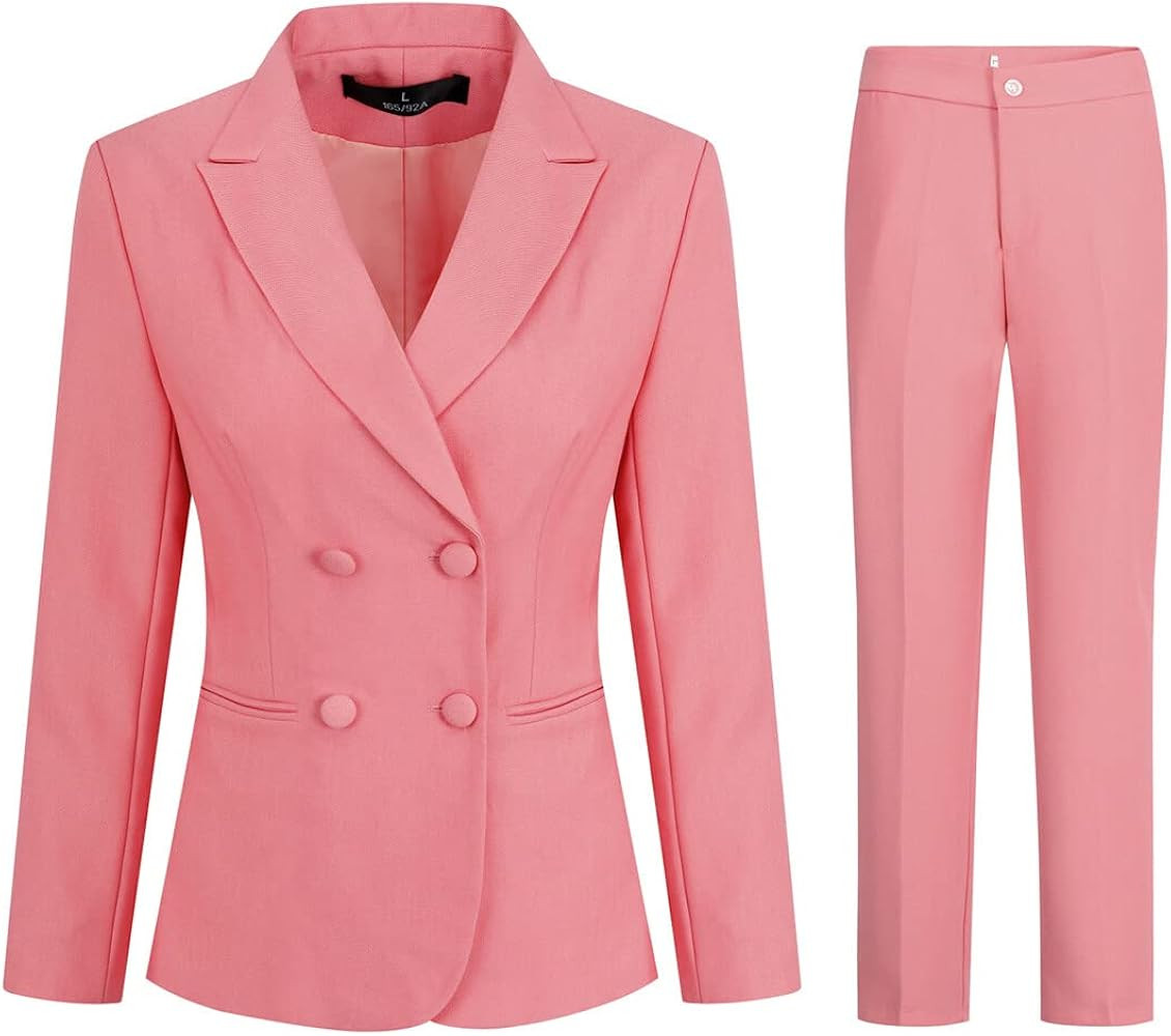 YUNCLOS Women's 2 Piece Double Breasted Suit Set Two Button Blazer and Pants | Amazon (US)