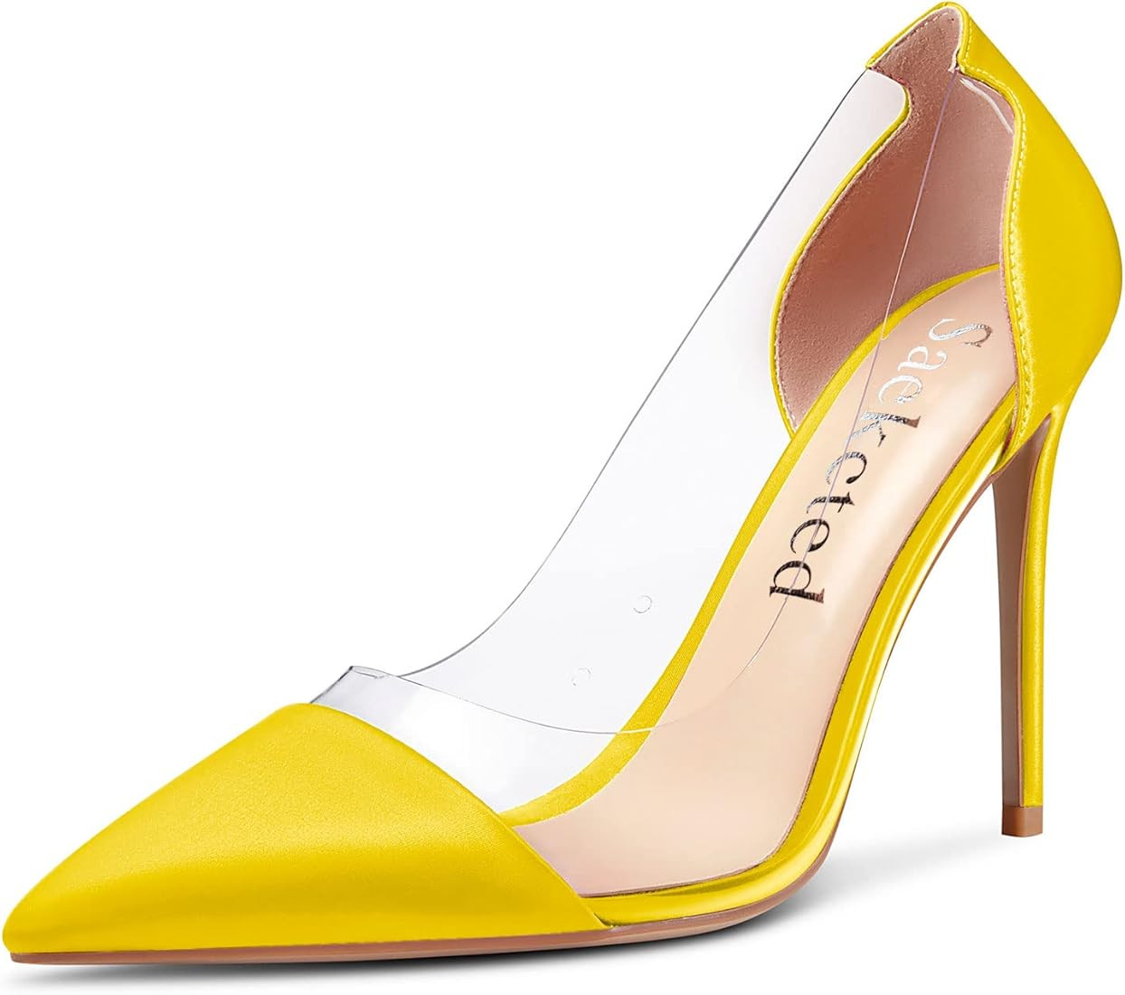 Saekcted Women Stiletto High Heel Clear Pointed Toe Pumps Sexy Cute Wedding Slip-on 3.9 Inches Heels | Amazon (US)