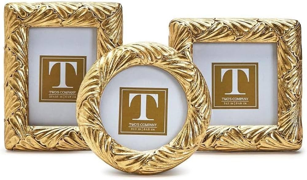 Two's Company Fanshell Set of 3 Gold Leaf Photo Frame Includes 3 Styles | Amazon (US)