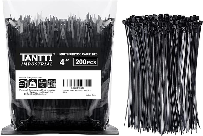 Zip Ties 4 inch (200 Pack), Small Zip Ties with 18 lb Tensile Strength, Black, by Tantti Supply | Amazon (US)