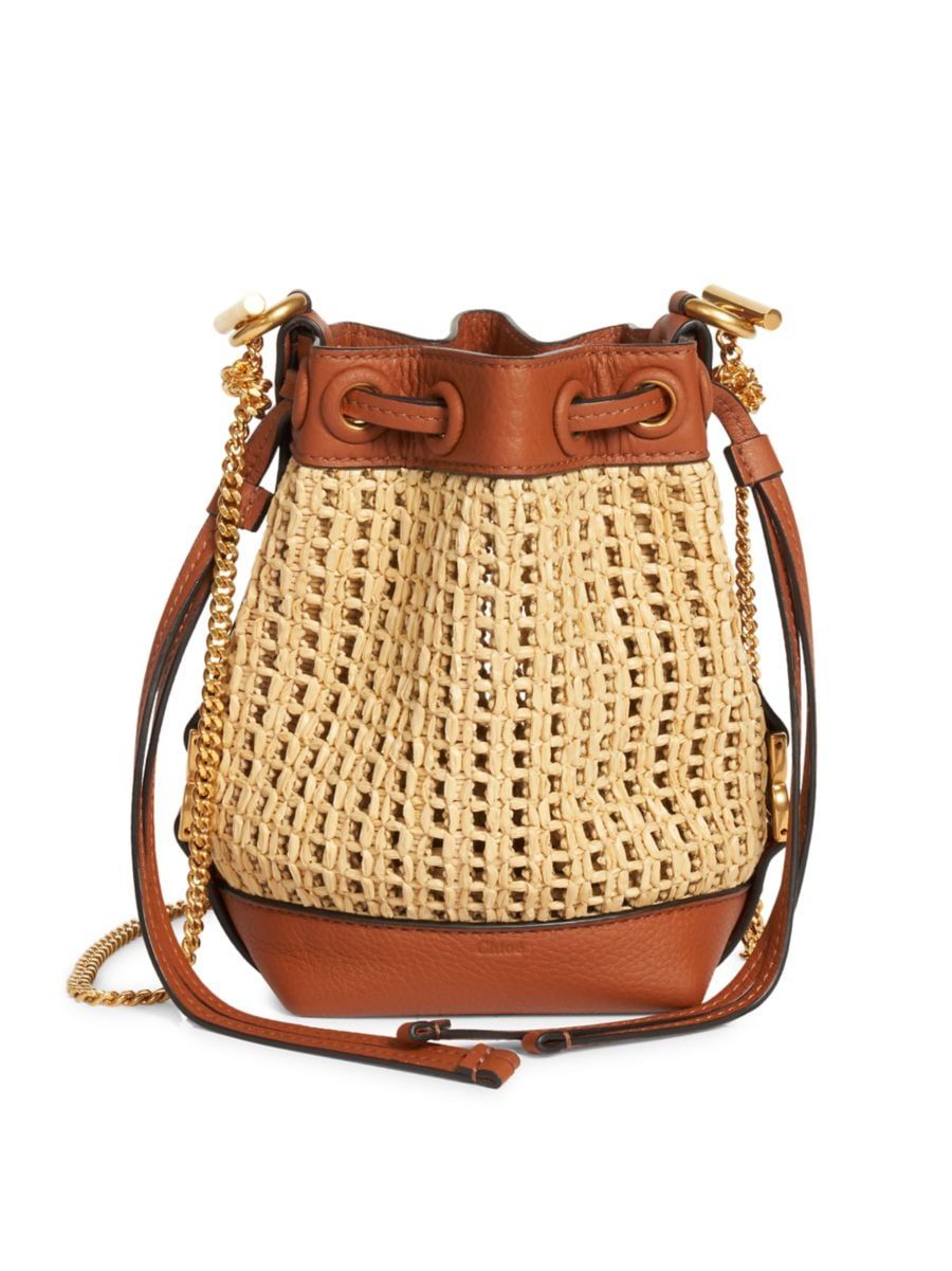 Mini Marcie Raffia & Leather Bucket Bag | Saks Fifth Avenue