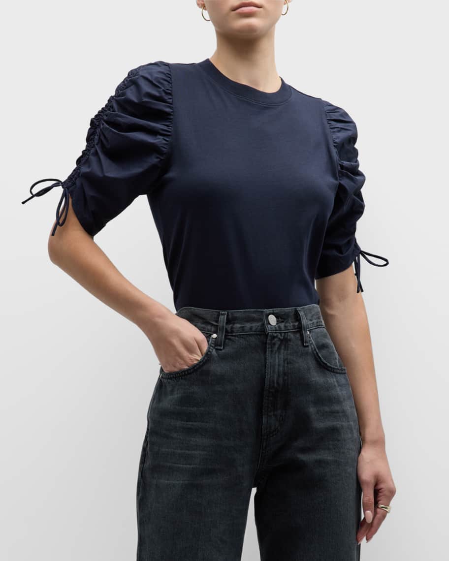 FRAME Ruched-Sleeve Tee | Neiman Marcus