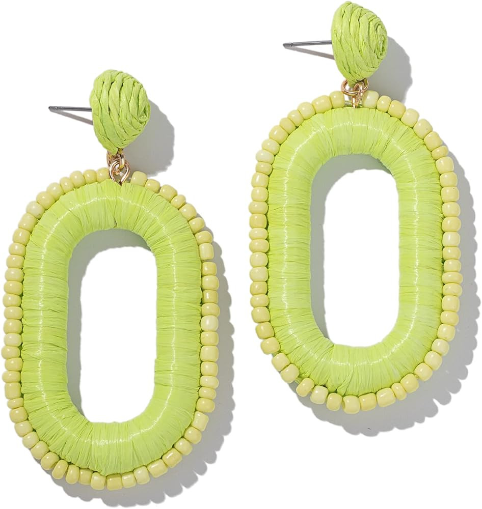 Beaded Raffia Earrings Statement Boho Earrings Cute Seed Bead Earrings Square Drop Dangle Earring... | Amazon (US)