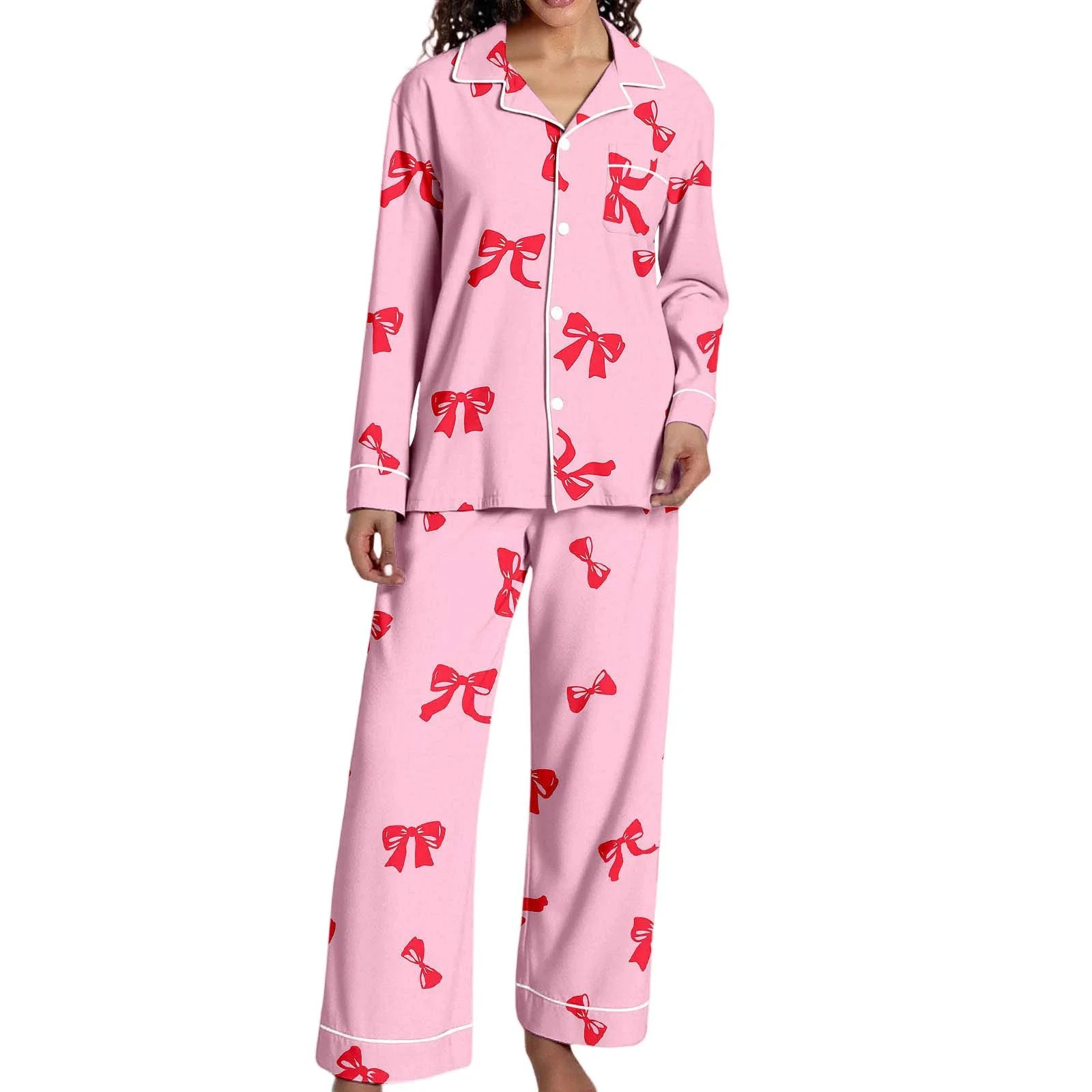 Womens Valentines Pajama Valentine’s Day 2 Piece Pj Set Long Sleeve Pajamasfor Women Cute Heart... | Walmart (US)